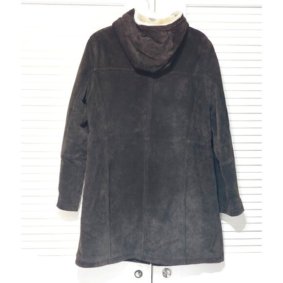 Covington Women's Brown Suede Leather Coat Faux Shearling Hood Size L 2203 - Picture 11 of 13